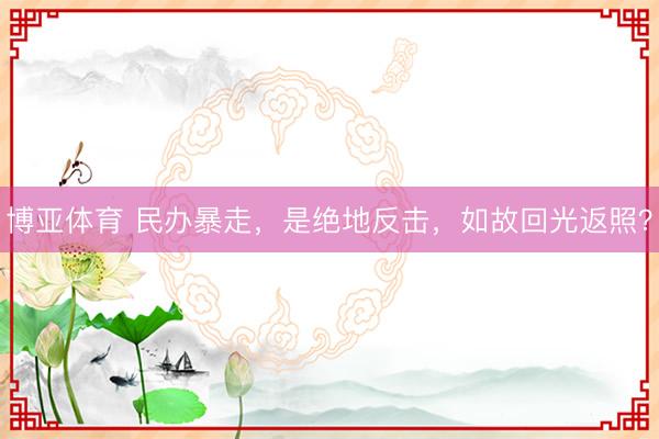 博亚体育 民办暴走，是绝地反击，如故回光返照？