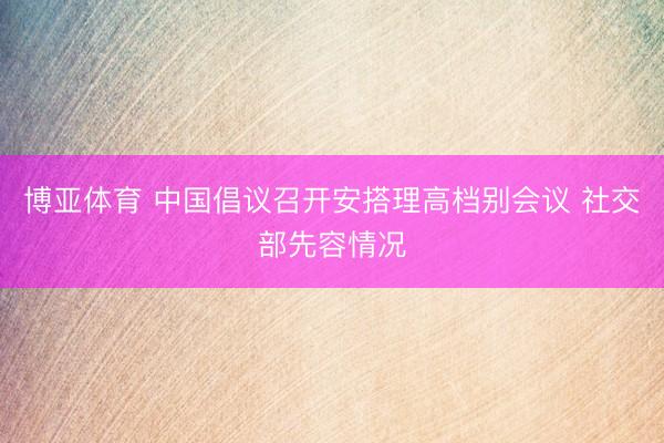 博亚体育 中国倡议召开安搭理高档别会议 社交部先容情况