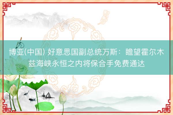 博亚(中国) 好意思国副总统万斯：瞻望霍尔木兹海峡永恒之内将保合手免费通达